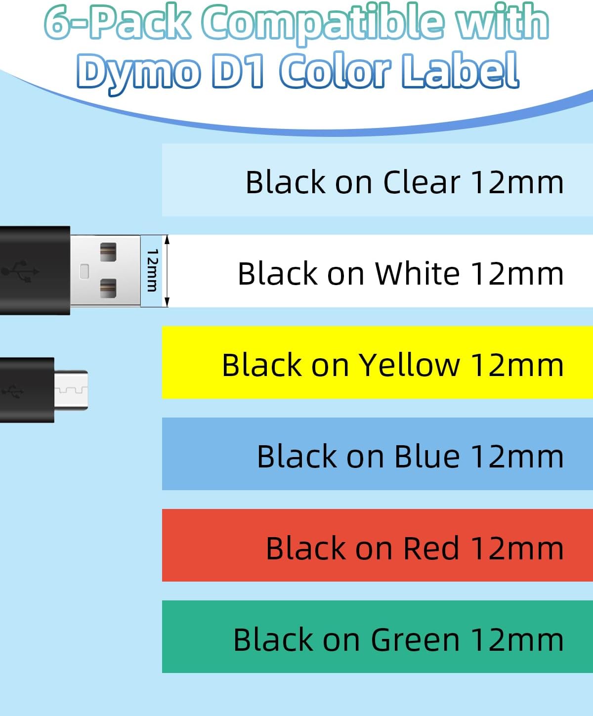 COLORTY DYMO D1 45013 Compatible Label Tape Multi Color Pack for LabelManager 160, 260D, 360D, LabelWriter 450duo