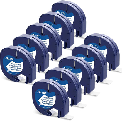 Dymo LetraTag 91331 Compatible 12mm White Label Tape – Black on White, 10pack for LT‑100H/LT‑200B/LetraTag Plus/XM/XR Label Makers