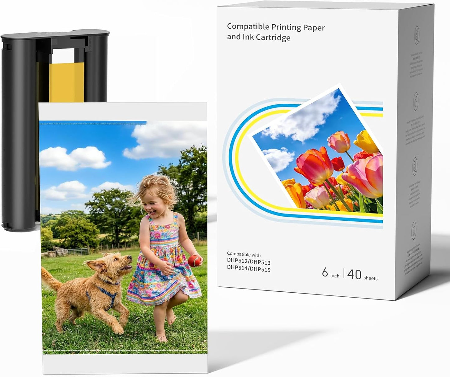 Compatible Replacement for Liene Amber 4x6 Photo Paper Bundle – 40 Sheets + 1 Ink Cartridge, Dye‑Sublimation Prints with Protective Coating, for M100/M200/M110/M210 & DHP512‑515