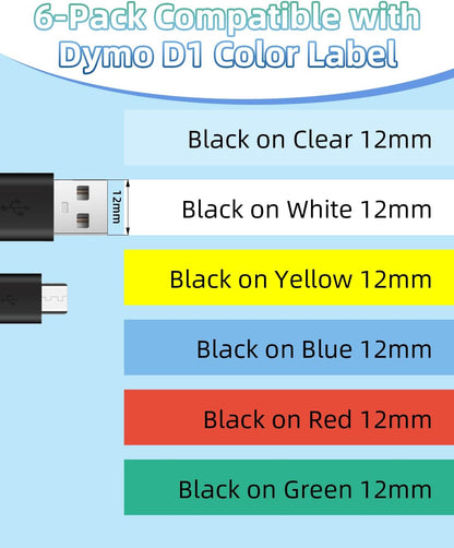 COLORTY DYMO D1 45013 Compatible Label Tape Multi Color Pack for LabelManager 160, 260D, 360D, LabelWriter 450duo