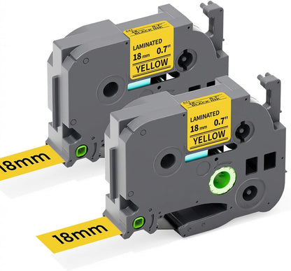 Brother P‑touch TZe‑641 Compatible 18mm Yellow Laminated Label Tape – Black on Yellow, 8m Roll, for PT‑D400/PT‑D600/PT‑P710BT