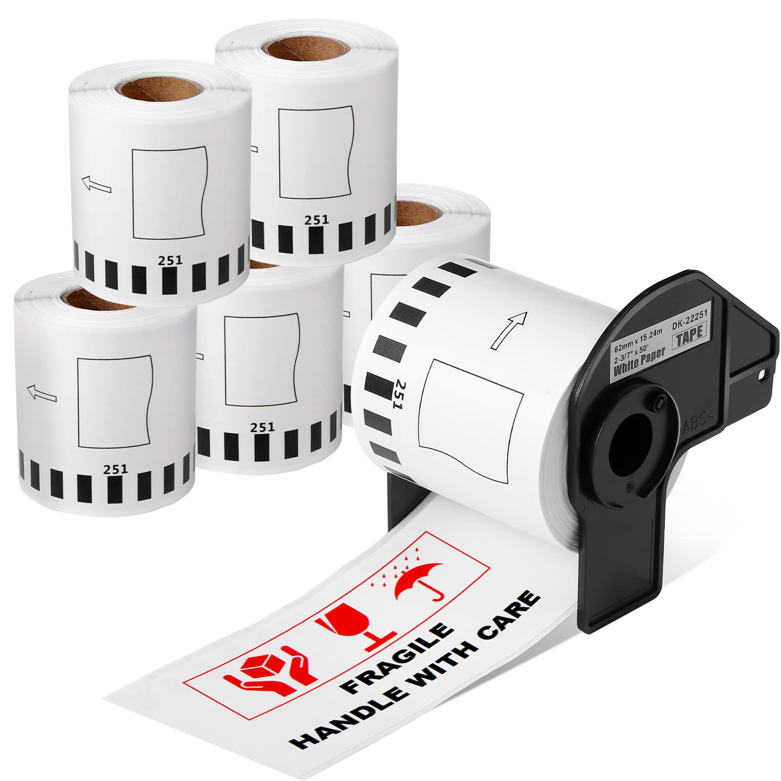 Brother DK-2251 compatible continuous label rolls black and red on white labels for QL printers