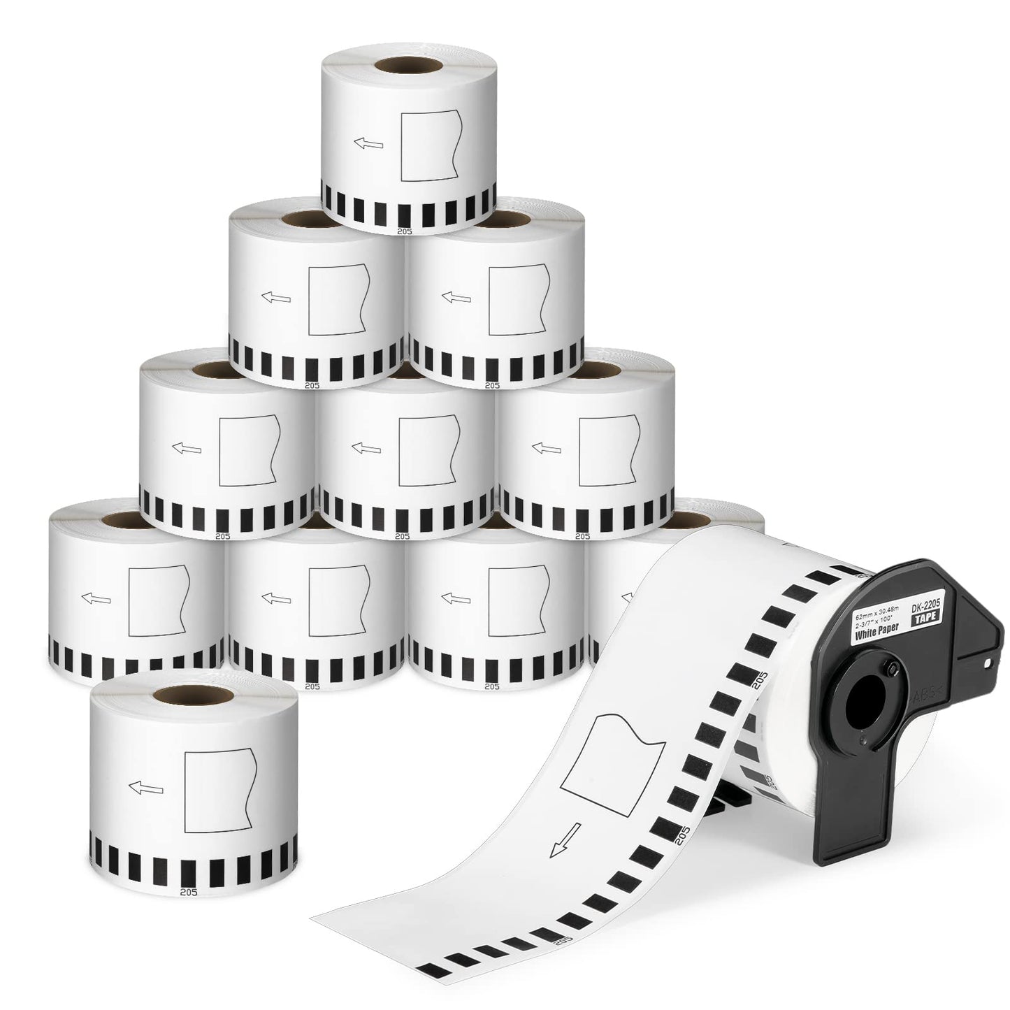 Brother DK-2205 compatible continuous paper labels 12 rolls black on white replacement labels for Brother QL printers