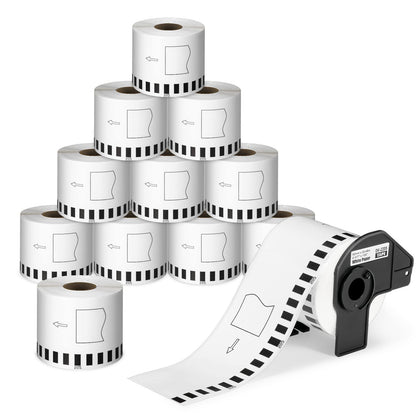 Brother DK-2205 compatible continuous paper labels 12 rolls black on white replacement labels for Brother QL printers