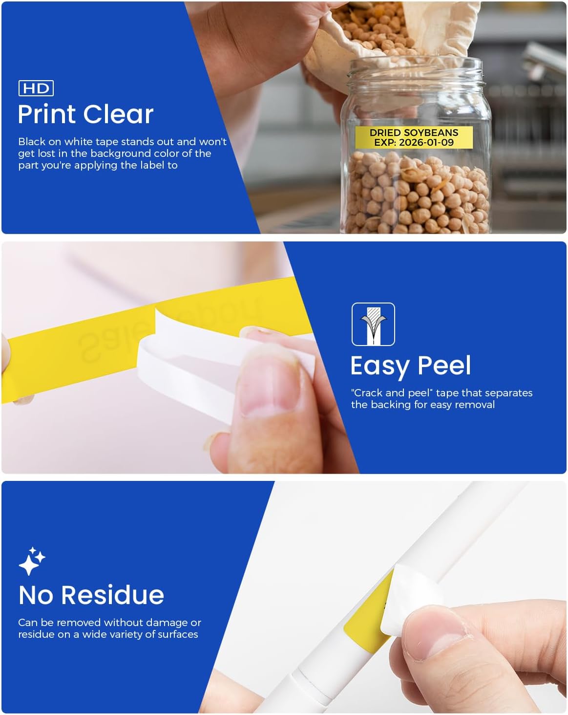 18mm Black on Yellow Tape Replace for Brother TZe-641 P-Touch Label | 18 mm 0.7 Laminated Tape TZe641 for Ptouch PTD400 PTD410 PT-E300 PT-E560BTVP Edge Label Maker Refills 3/4 Inch, 6 Pack
