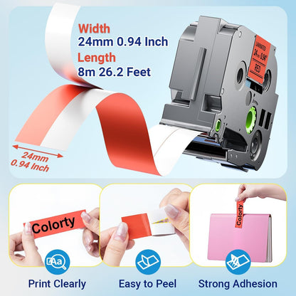24mm 0.94 Red Label Tape TZe-451 Replace for Brother P Touch TZe TZ Label Maker Tape 1 Inch Laminated Compatible with Ptouch PT-D600 D610BT P700 P710BT Cube Plus, Black on Red