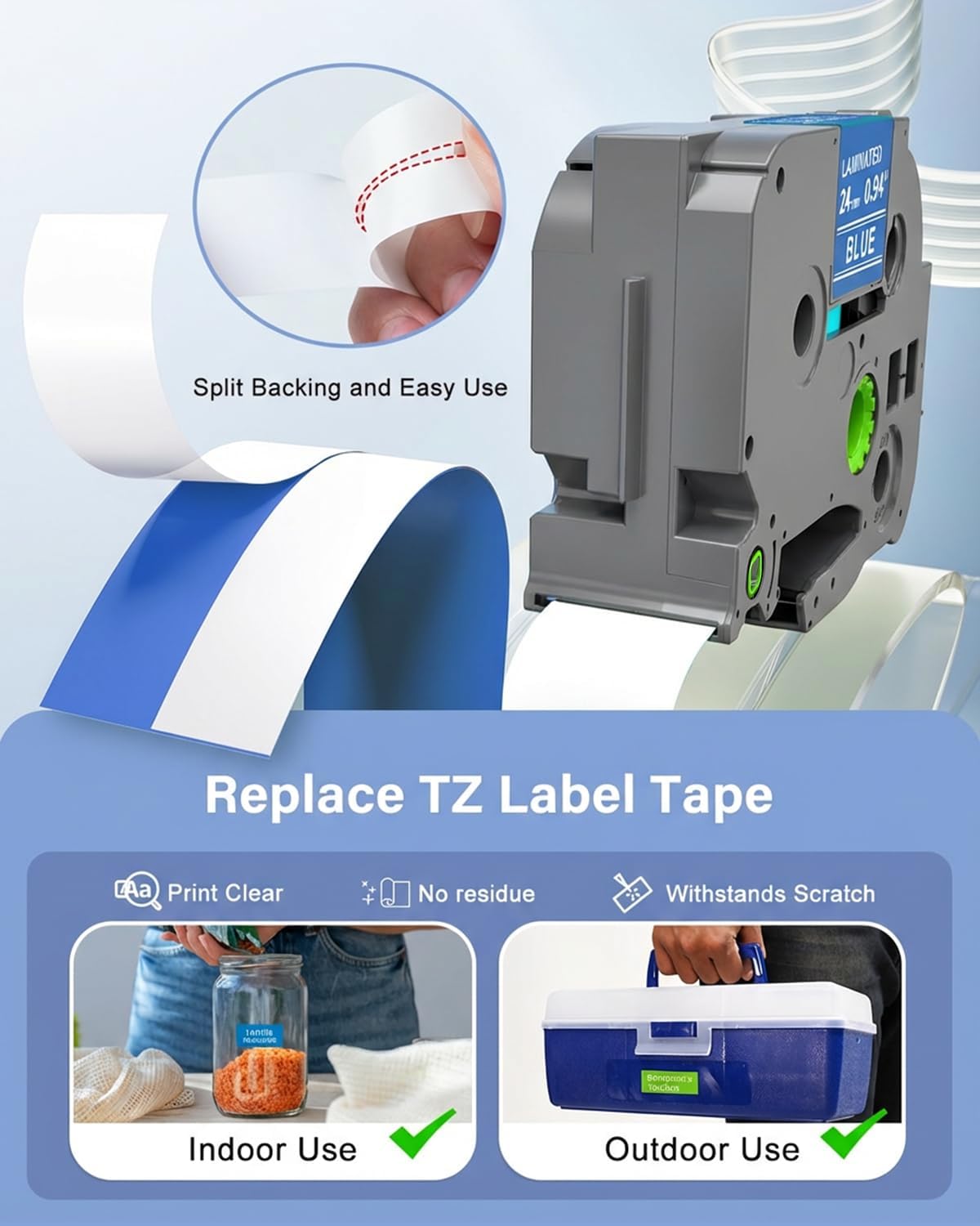 24mm TZ Tape Replacement for TZe Tape 24 mm 0.94 P-Touch TZe Laminated | TZ Colored Tape Refills Compatible with Brother Label Maker Tape PT-D600 D610BT P700 P710BT Cube Plus, 1" x 26.2', 6 Pack