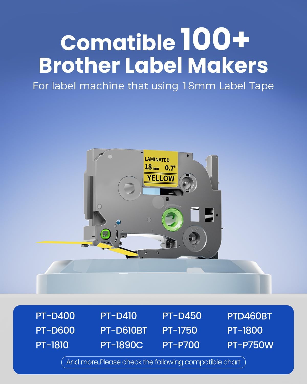 18mm Black on Yellow Tape Replace for Brother TZe-641 P-Touch Label | 18 mm 0.7 Laminated Tape TZe641 for Ptouch PTD400 PTD410 PT-E300 PT-E560BTVP Edge Label Maker Refills 3/4 Inch, 6 Pack