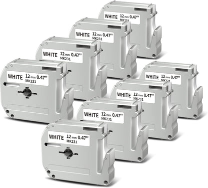 Brother M-K231S Compatible Label Cartridge – 12mm Black on White, 8 Rolls x 8m, for Office & Home Organization