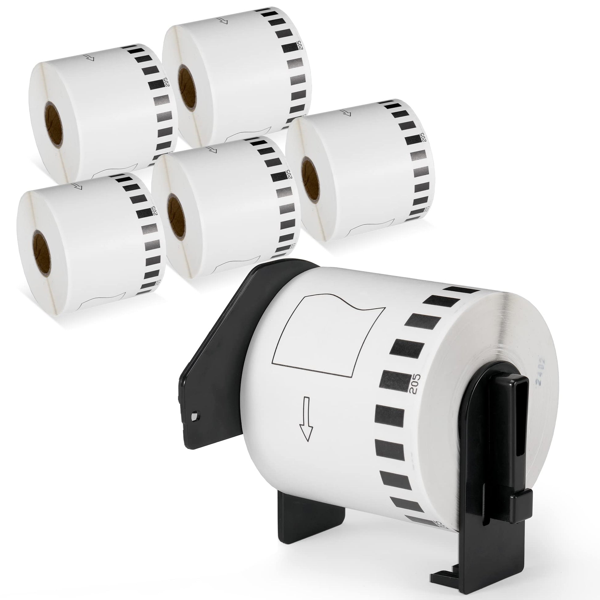 Brother DK-2205 compatible continuous paper labels 6 rolls black on white replacement labels for QL printers
