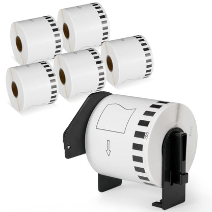 Brother DK-2205 compatible continuous paper labels 6 rolls black on white replacement labels for QL printers