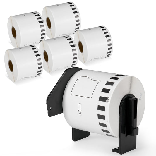 Brother DK-2205 compatible continuous paper labels 6 rolls black on white replacement labels for QL printers