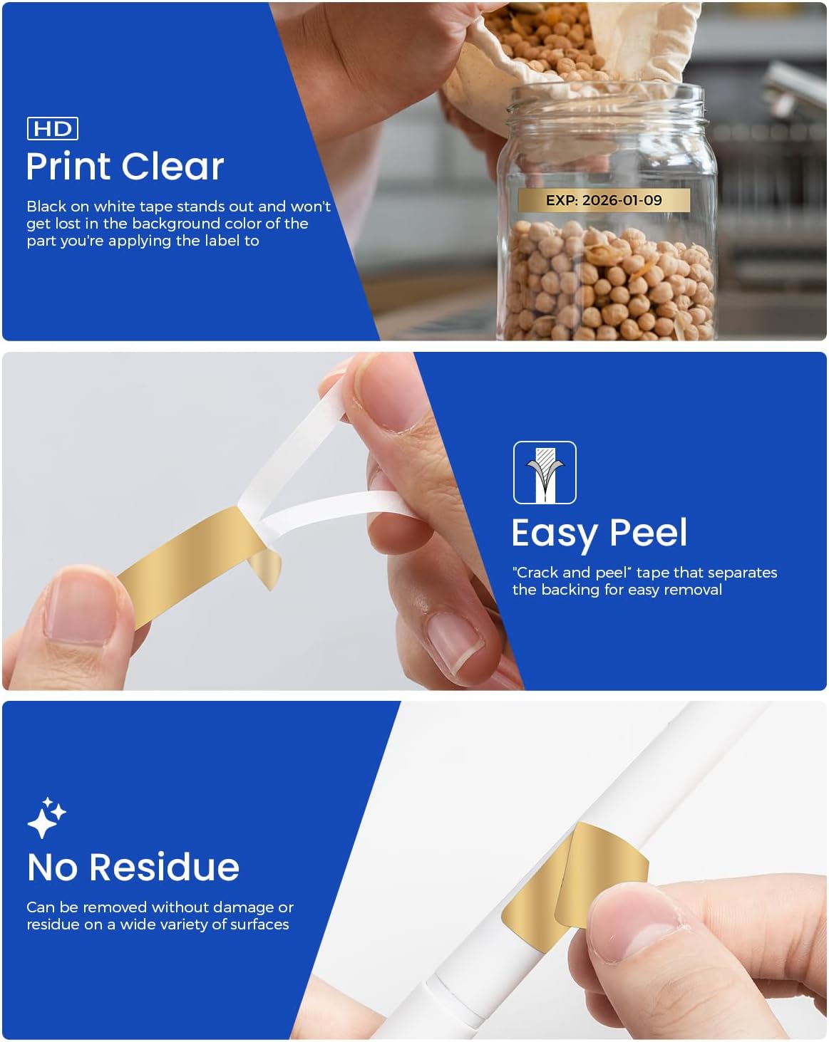 Replacement for Brother TZe-831 Label Tape 12mm Black on Gold | Compatible P-touch Laminated TZ Tape, 1/2" x 26.2 ft (8m), 3-Pack