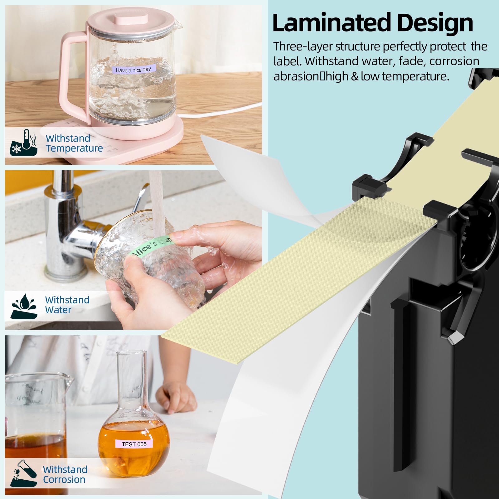 Water Resistant Pastel Laminated Label Tape for Long Lasting Labels.
Temperature Resistant Label Tape for Reliable Industrial Applications.