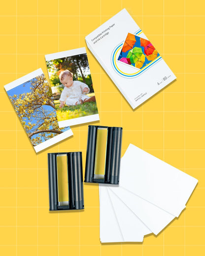 Colorty Compatible with Liene Amber M100/M200/M110/M210 4x6 Photo Paper & Ink Cartridge Refill – 80 Sheets + 2 Ink, Dye Sublimation Replacement for DHP512/DHP513/DHP514/DHP515,  for Framing & Scrapbooking