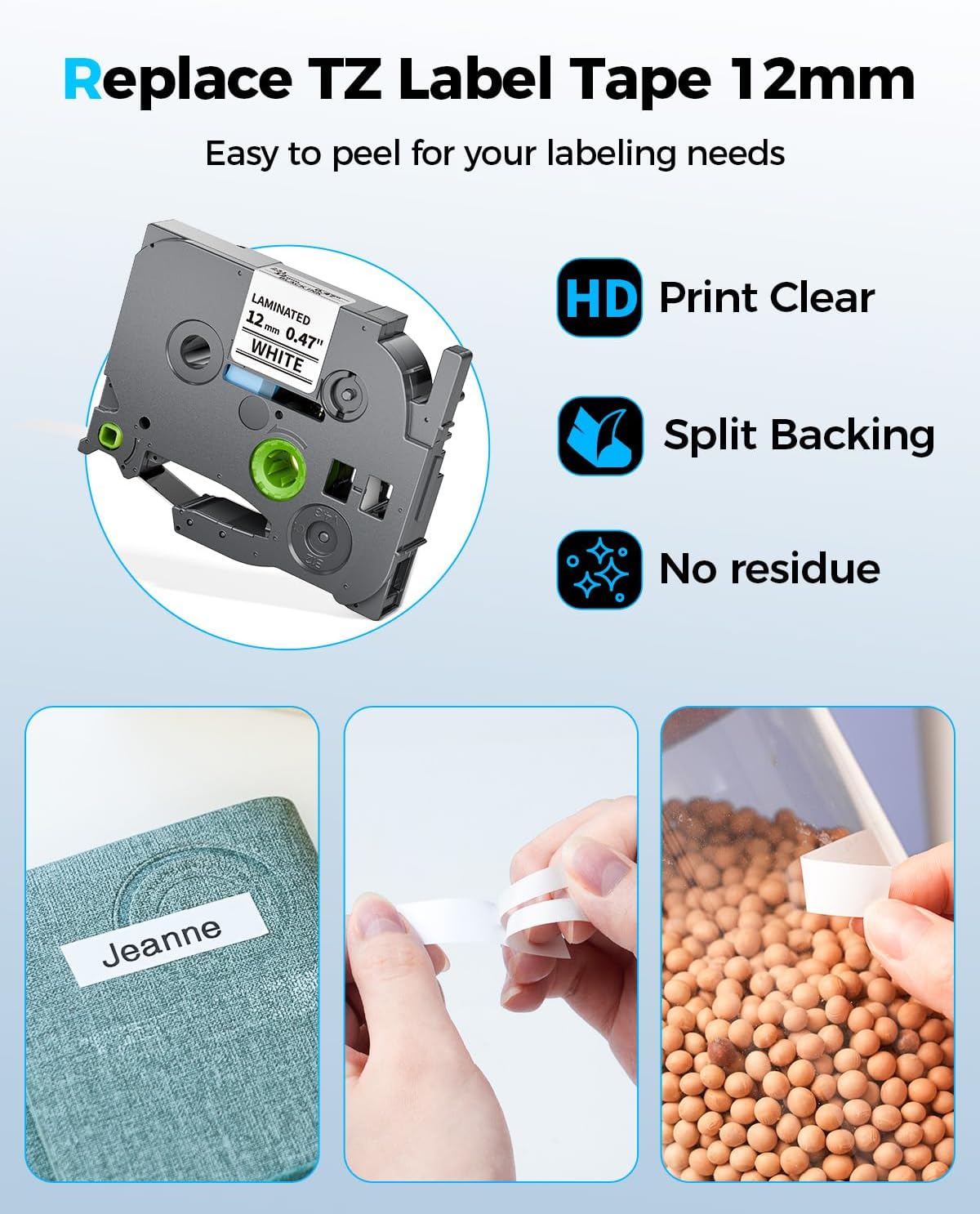 Easy Peel Split Back Label Tape Design for Fast and Clean Application.Strong Adhesive White Label Tape Sticks to Plastic Metal Glass and Wood Surfaces.Clear and Professional Labels Made with Brother Compatible TZe-231 Tape