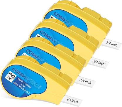 Brady M21-750-595-WT compatible vinyl label tape black on white for M21 label maker,4 pack