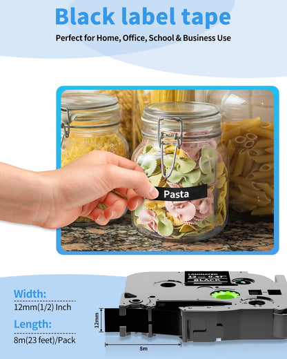 Brother TZe-335 Compatible Label Tape 12mm White on Black – Laminated TZ Tape for P-Touch PT-D220, PT-P300BT, P700BT | Colorty