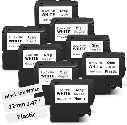 Compatible with Brother P-Touch BTAG231 Label Tape, 12mm (1/2") Black on White Tape Refills, for PT-N10 PT-N20 PT-N25BT