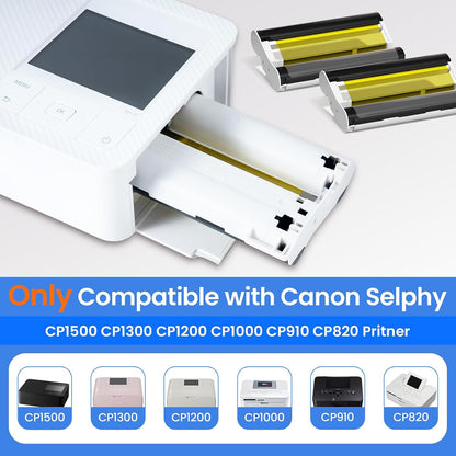 Compatible with Canon Selphy CP1500 RP-108 Color Ink Cartridge/Photo Paper RP-108IN 4" x 6" Glossy Photo Paper, for Selphy CP1500 CP1300 CP1200 CP1000 CP910, 2 Ink Cassette + 108 Photo Papers
