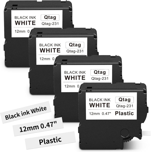 Compatible with Brother P-Touch BTAG231 Label Tape, 12mm (1/2") Black on White Tape Refills, for PT-N10 PT-N20 PT-N25BT