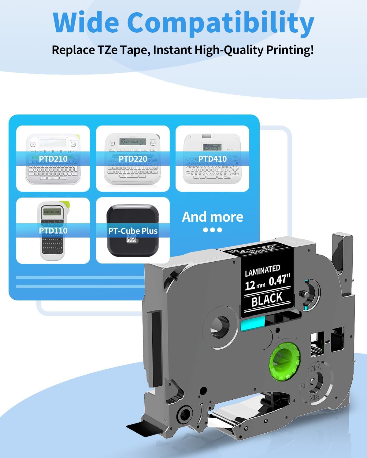 Brother TZe-335 Compatible Label Tape 12mm White on Black – Laminated TZ Tape for P-Touch PT-D220, PT-P300BT, P700BT | Colorty