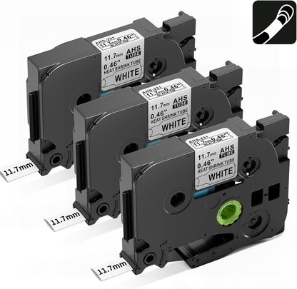 Compatible Replacement for Brother HSe-231 Heat Shrink Tube Labels – 11.7mm x 1.5m, Black on White, 3 Rolls, for PT‑E110/PT‑E550W/PT‑P900W/PT‑P950NW Industrial Printers