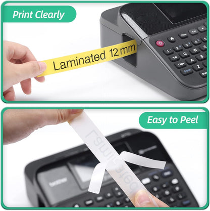 Brother TZe-631 Compatible Label Tape 12mm (0.47") | Laminated Black on Yellow Tape Replacement for P-touch Label Makers PT-D210 D200 H110 D400