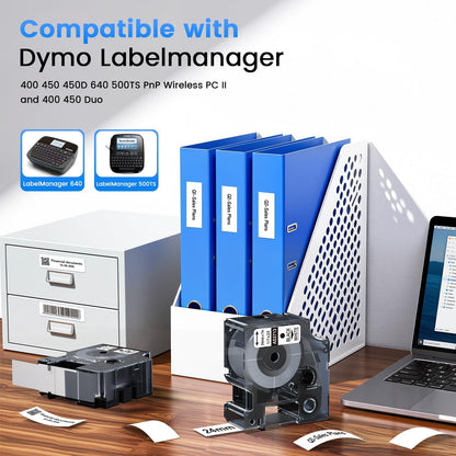 6 Pack Compatible with DYMO D1 53713 24mm 1 Inch Label Maker Tape Refills | 53713s 24mm x 7m Black on White A53713 1" x 23'Label Tape,Compatible with Dymo LabelManager 400 450Duo 450D 640 500TS PnP