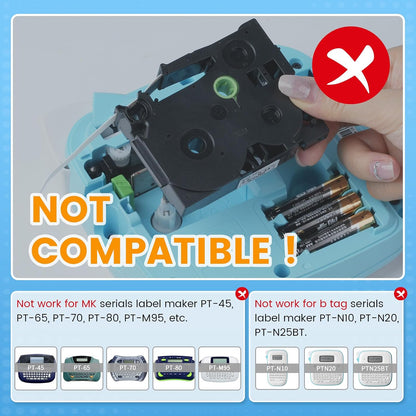 HSe-221 Heat Shrink Tube Labels Compatible with Brother P-touch | 8.8mm Black on White Cable Label Tubes (3-Pack)
