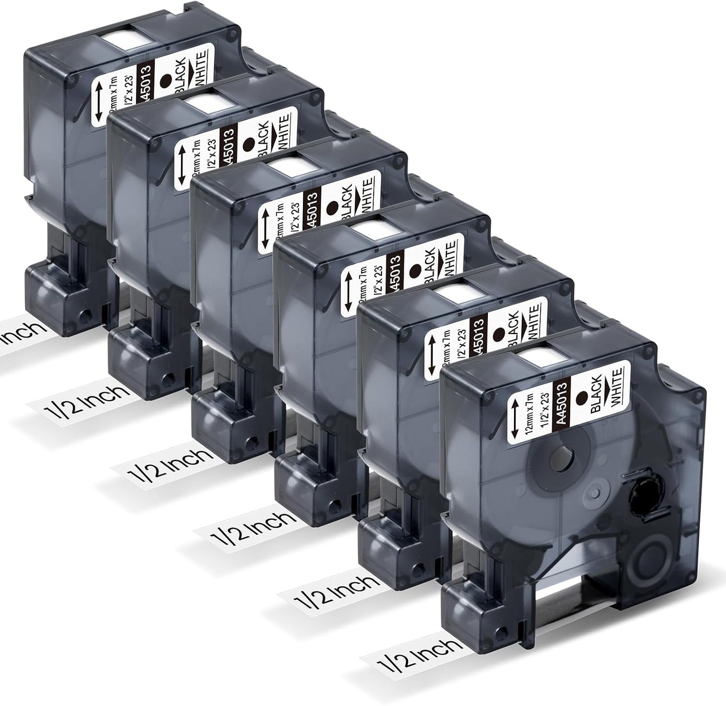 DYMO D1 45013 Compatible Tape Cartridges – 12mm Black on White, 6 Rolls x 7m, Ideal for Office, Warehouse & Cable Labeling