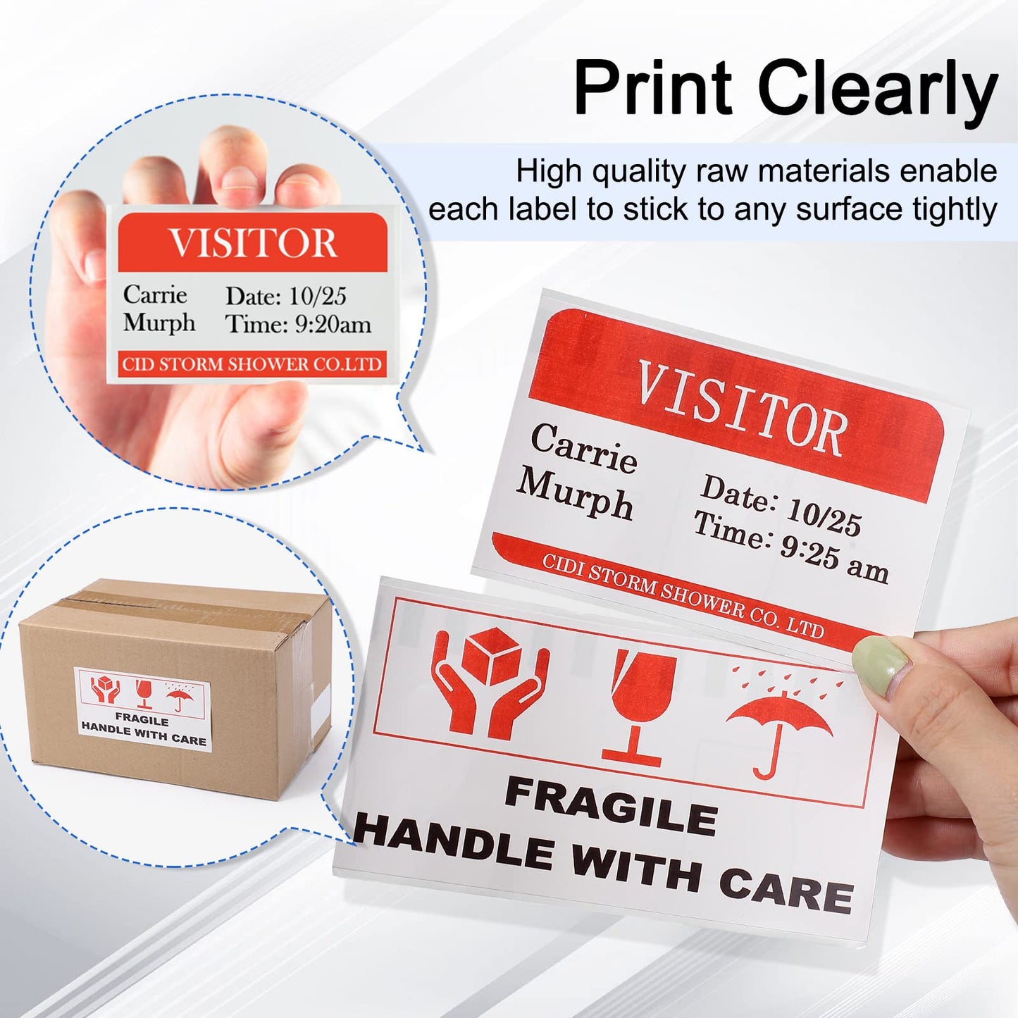 Black and red thermal printed labels using Brother DK-2251 compatible label rolls