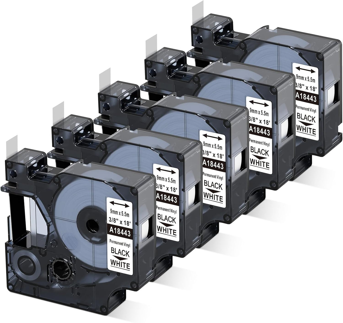 DYMO Rhino 18443 Compatible Permanent Vinyl Label Tape – 9mm (3/8") x 18ft, Black on White for Industrial Equipment