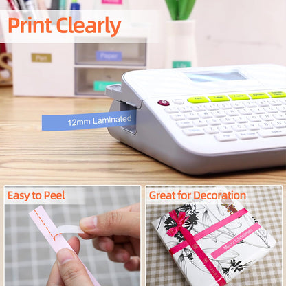 TZ TZe 12mm 0.47 PT-D210 Color Tape Replacement for Brother P-Touch Label Maker Tape TZe White on Color Ribbon Compatible with Brother Ptouch PT-D200 D210 D220 PT-H100 H110 D400 Cube, 5 Pack