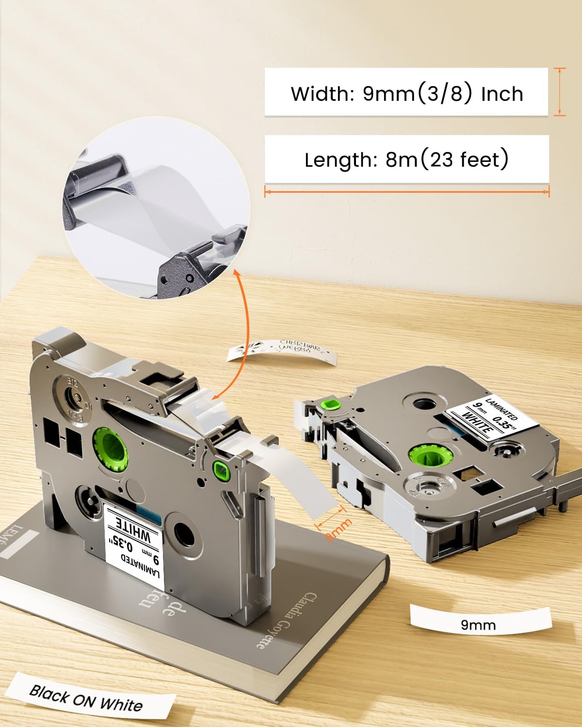 9mm 3/8 Inch Laminated Label Tape Compatible with Brother TZe-221