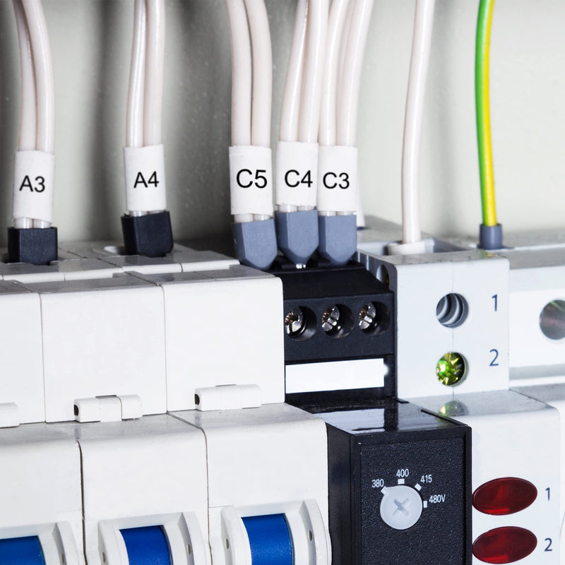 COLORTY Rhino industrial wrap-around wire labels for electrical distribution box wiring marking, durable oil-resistant identification tags labeled A3 A4 C3 C4 C5 on circuit breaker cables for electrical system maintenance & troubleshooting 