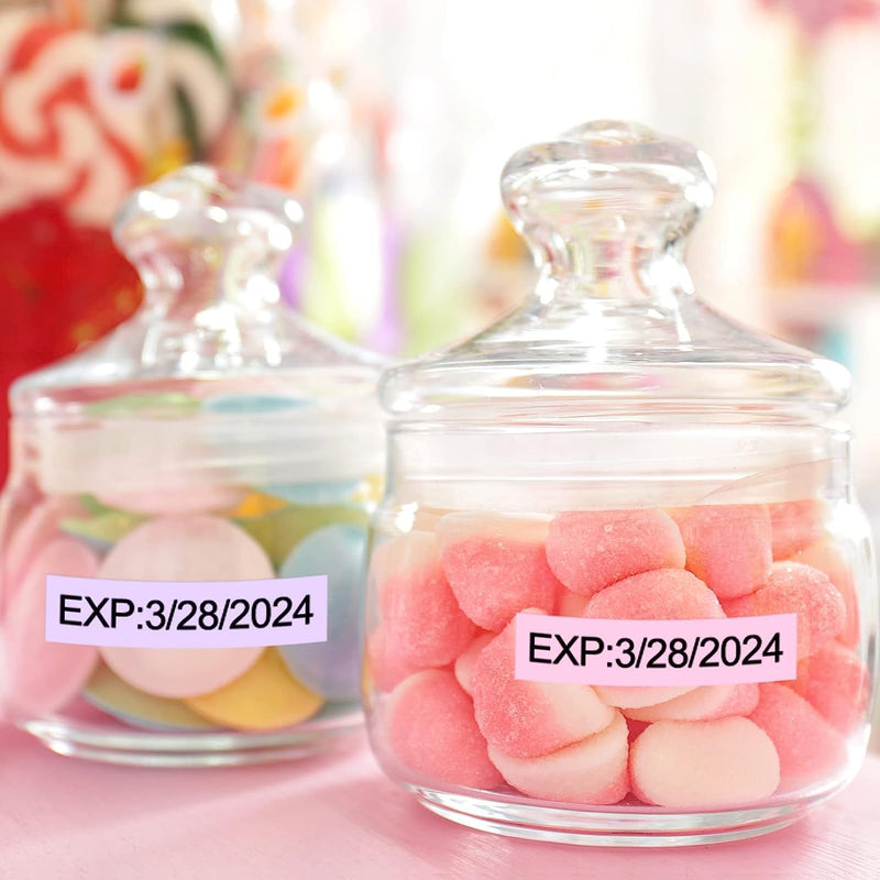COLORTY compatible laminated label tape kitchen candy jar expiration date labeling, waterproof self-adhesive tags mark expiry dates on glass sweet storage canisters for pantry food management
