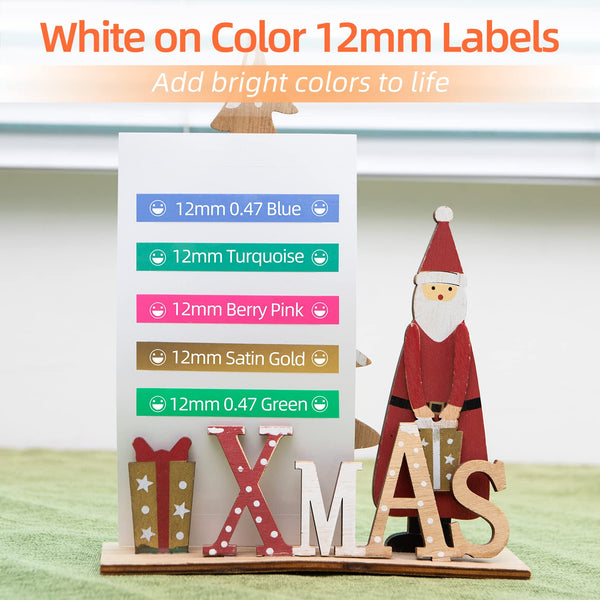 TZ TZe 12mm 0.47 PT-D210 Color Tape Replacement for Brother P-Touch Label Maker Tape TZe White on Color Ribbon Compatible with Brother Ptouch PT-D200 D210 D220 PT-H100 H110 D400 Cube, 5 Pack