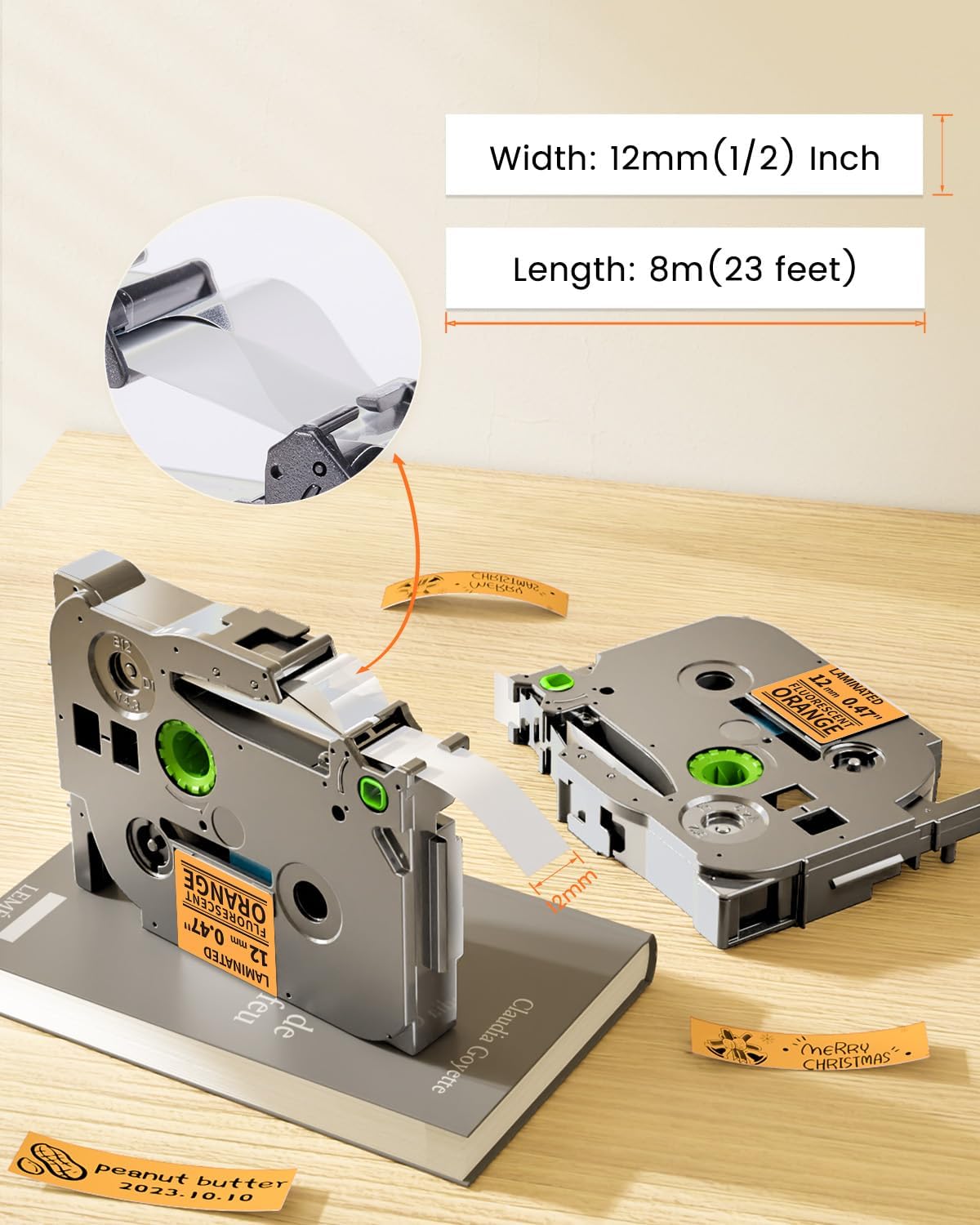 Orange Label Tape Replacement for Brother P-Touch Label Maker Tape TZe-B31 | Black on Orange TZ 12mm 0.47 Laminated for Ptouch PT-D210 D220 D200 Refills, 12 mm(1/2 Inch) x 8m(26.2ft), 3 Pack