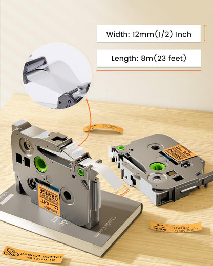 Orange Label Tape Replacement for Brother P-Touch Label Maker Tape TZe-B31 | Black on Orange TZ 12mm 0.47 Laminated for Ptouch PT-D210 D220 D200 Refills, 12 mm(1/2 Inch) x 8m(26.2ft), 3 Pack