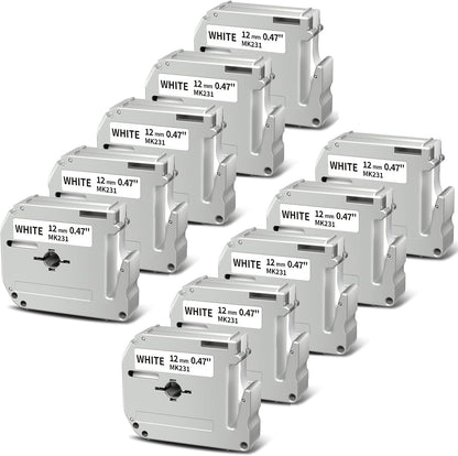 Brother M-K231 Value Pack Label Tape – 12mm Black/White, 10 Rolls x 8m, Durable & Smudge-Resistant for Everyday Use