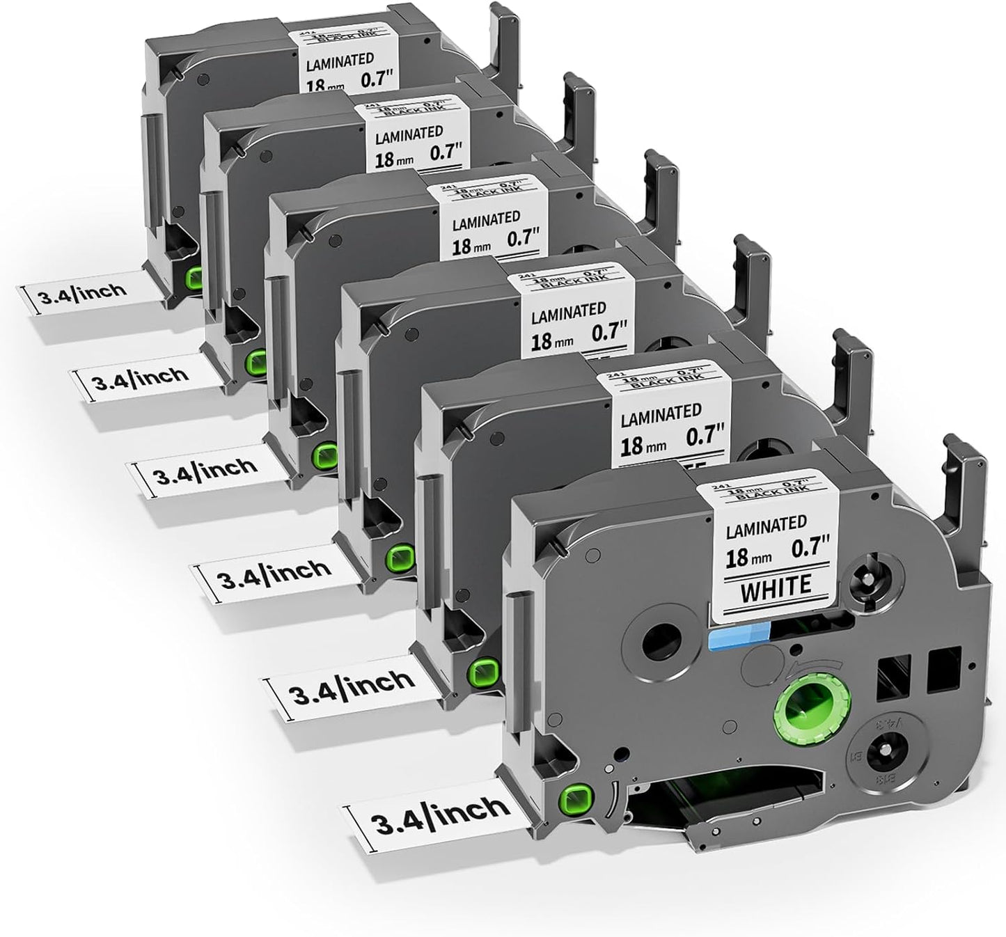 Brother P‑touch TZe‑241 Compatible 18mm White Laminated Label Tape – Black on White, 8m Roll, 6 pack for PT‑D400/PT‑D600/PT‑P710BT