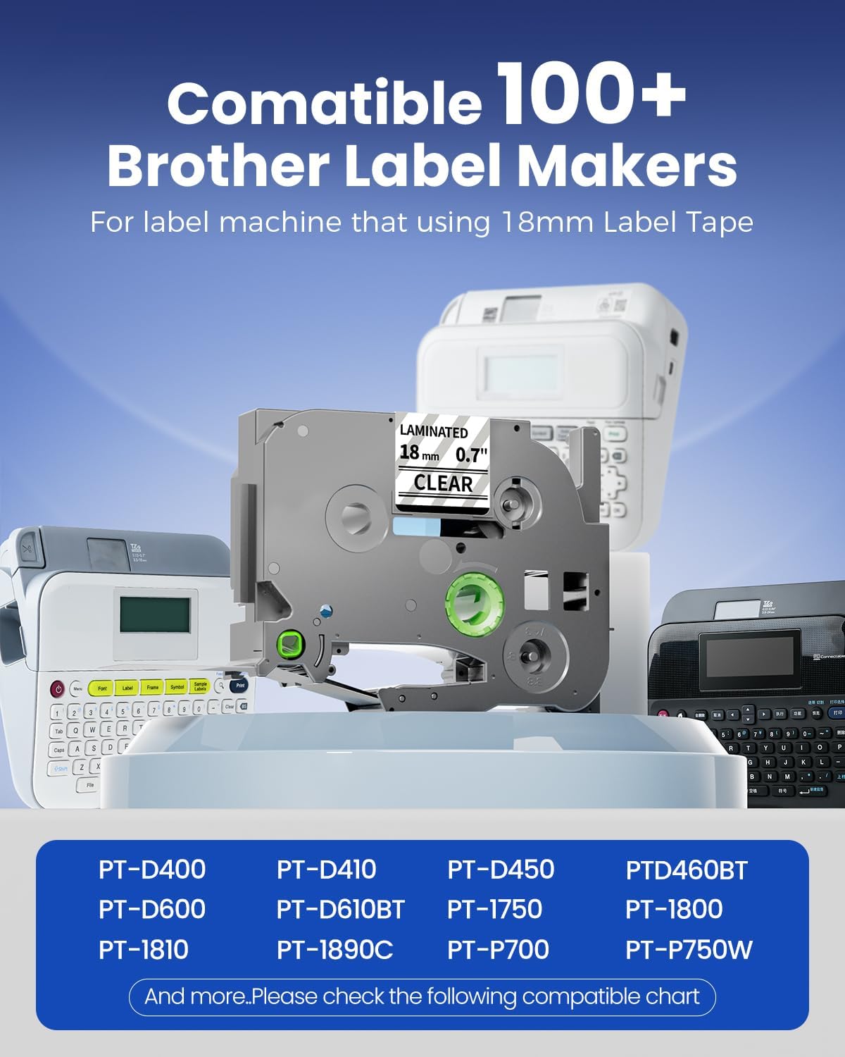 Replacement for Brother TZe-141 Label Tape 18mm (0.7") | Laminated Clear Tape with Black on Clear Printing for P-touch Label Makers PT-D400 PT-D410 PT-D600