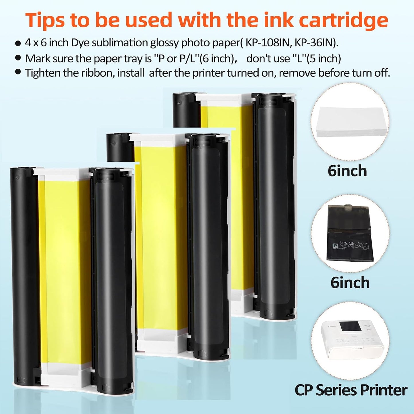 Canon SELPHY KP-108IN KP-36IN Compatible Color Ink Cassette for CP1500,CP1300,CP1200,CP1000 Photo Printers(Ink Only)