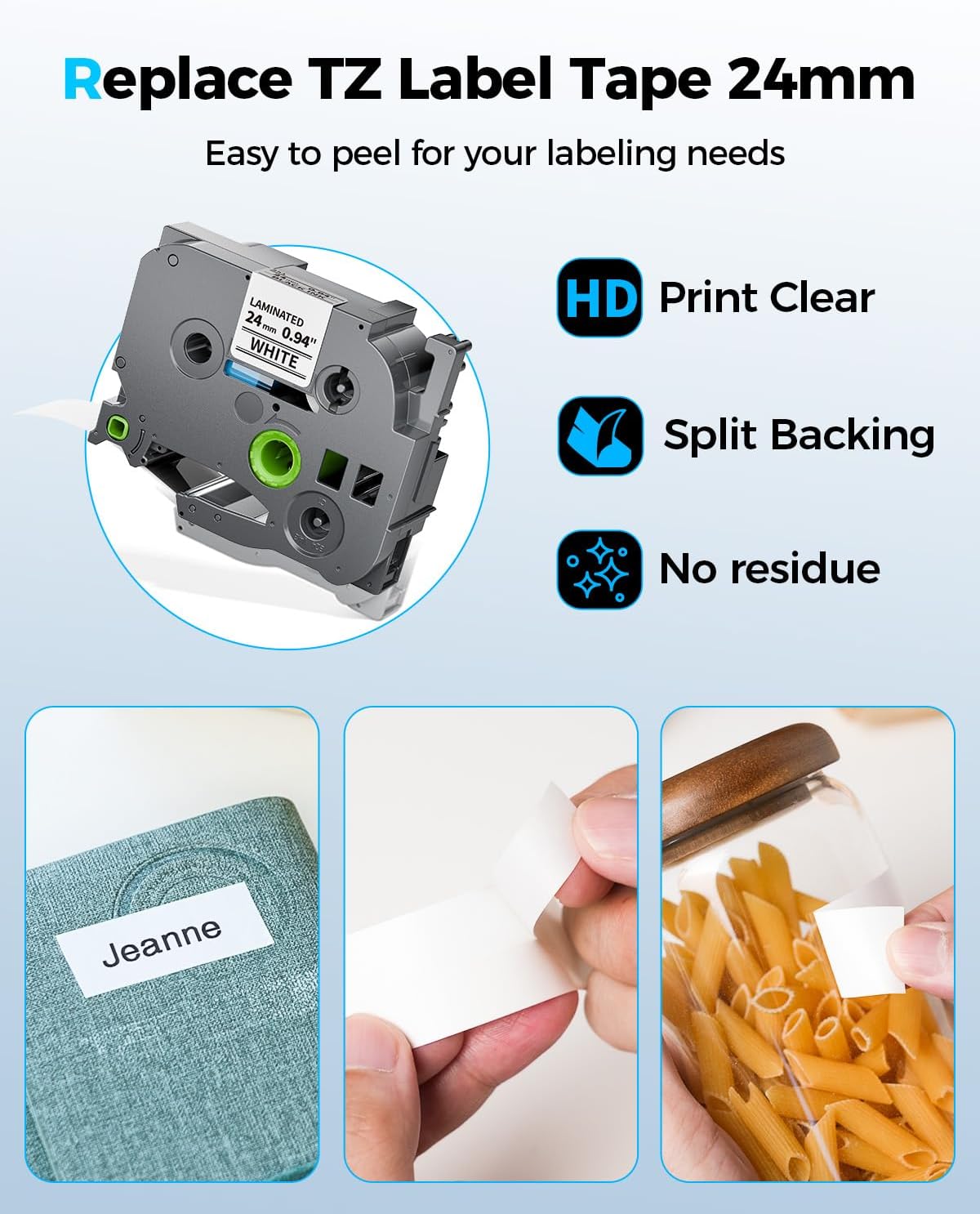 Professional Black on White Labels with Sharp and Clear Printing.Easy Peel Laminated Label Tape with Clean Removal and Strong Adhesion.