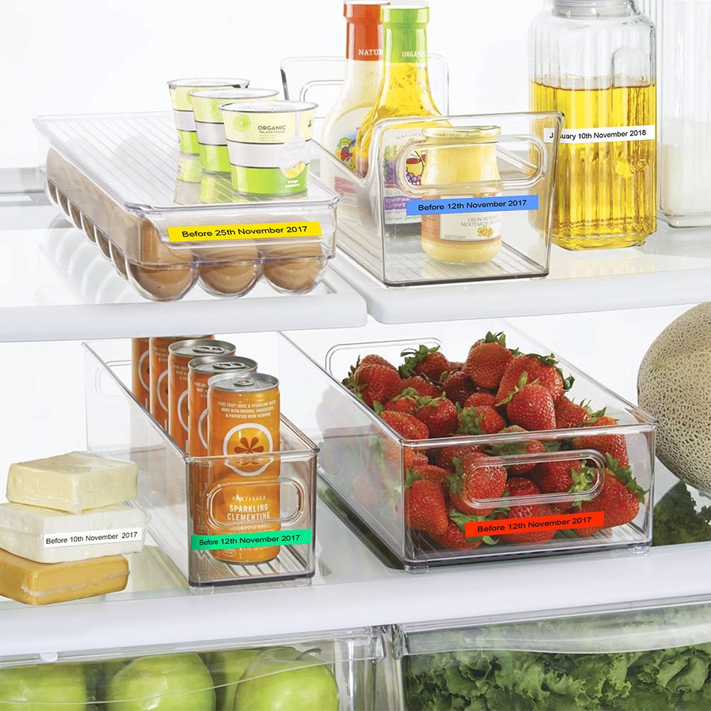 COLORTY color coded label tape full refrigerator storage organization, waterproof best-before tags on berry, cheese, canned goods & sauce plastic fridge containers