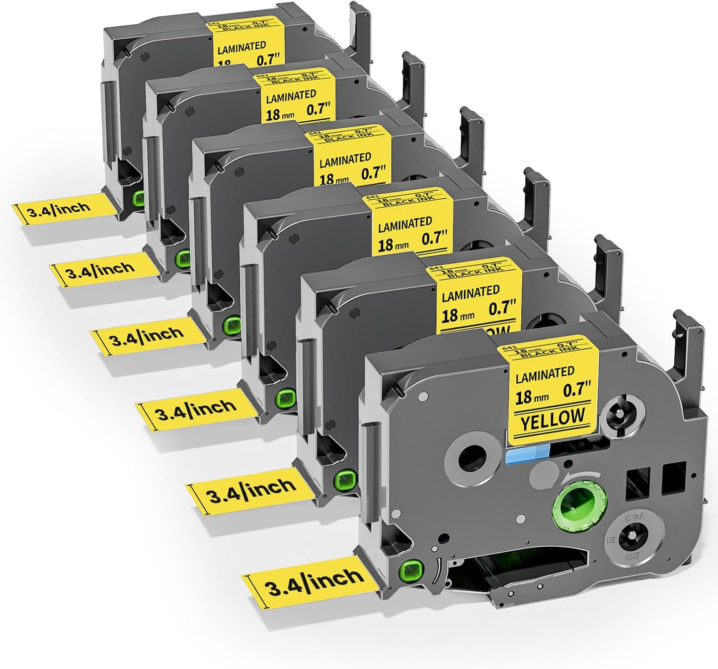 Brother P‑touch TZe‑641 Compatible 18mm Yellow Laminated Label Tape – Black on Yellow, 8m Roll, for PT‑D400/PT‑D600/PT‑P710BT
