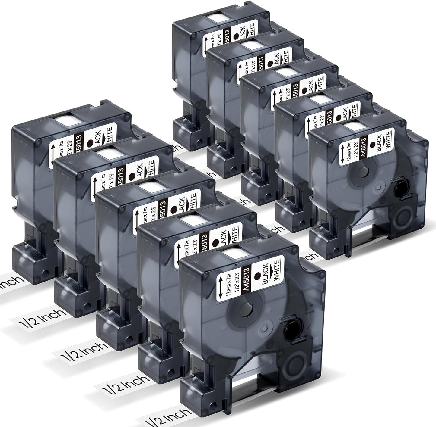DYMO D1 45013 Value Pack Label Tape – 12mm Black/White, 10 Rolls x 7m, Strong Adhesion & Easy Peel, for Business Organization