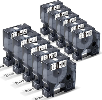 DYMO D1 45013 Value Pack Label Tape – 12mm Black/White, 10 Rolls x 7m, Strong Adhesion & Easy Peel, for Business Organization