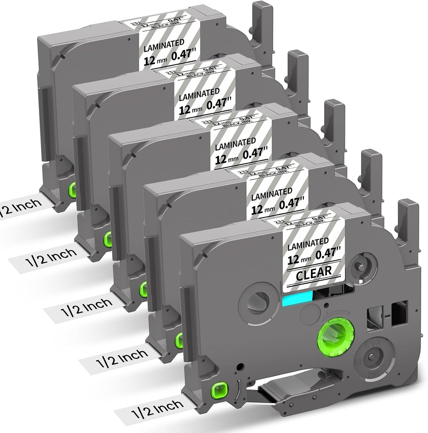 5 Pack Compatible Brother TZe-131 Label Tape 12mm Black on Clear Laminated Tape Cassettes